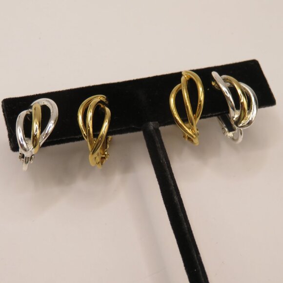 Vintage Napier Clip and Screw-on Earrings Gold & Silver Tone 2 Pairs - Picture 1 of 5